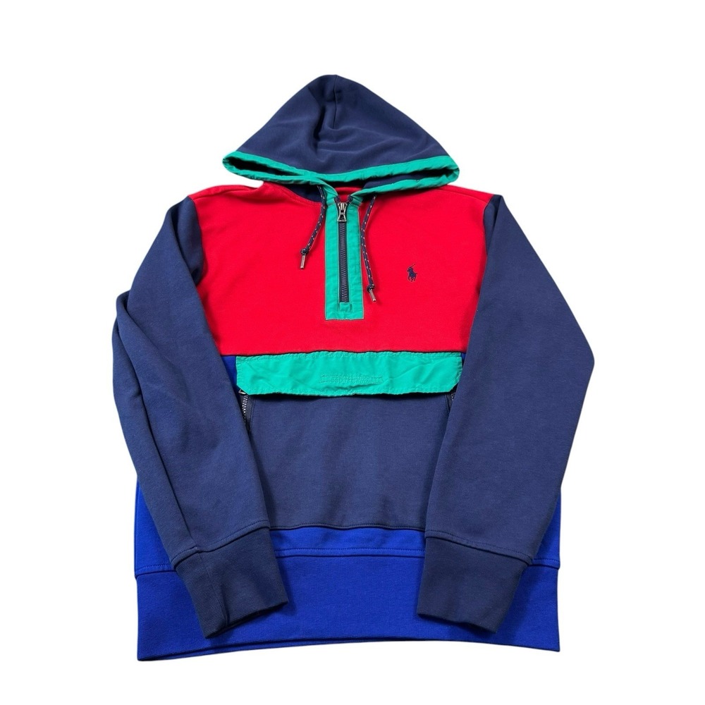 Polo Ralph Lauren Red Blue Green‎ Anorak Hooded Pullover Size Small Retro